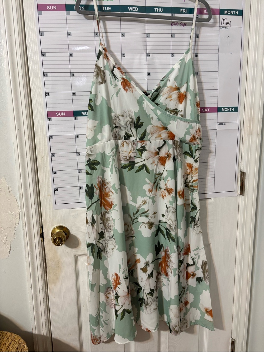 SHEIN Mint Green Floral Spaghetti-Strap Mini Dress